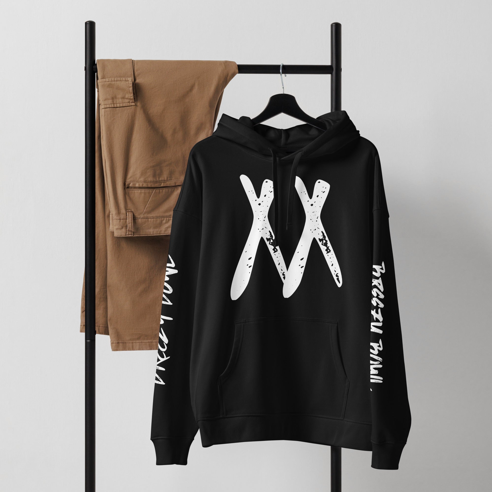 A black and white oversized hoodie with XX on the front and back for the Chris Brown Breezy Bowl XX Tour in 2025