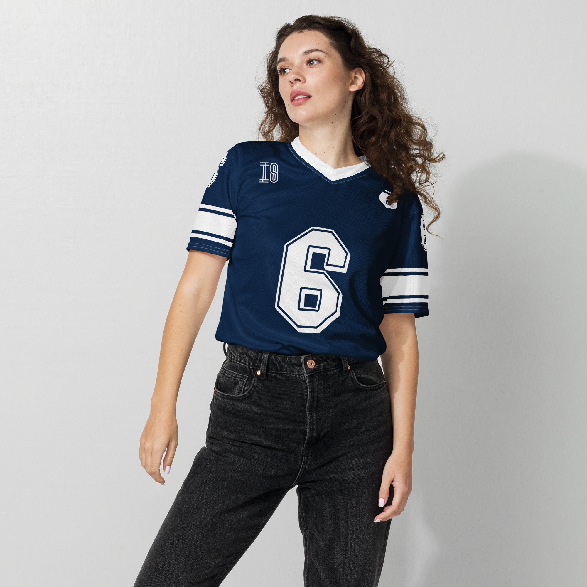 A navy blue football jersey with Isack Hadjars Redbull F1 Racing number 6 on the front and back.