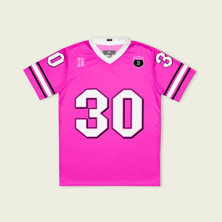 Pink sports jersey with number 30 on a light beige background