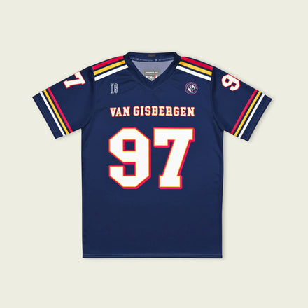 Navy blue sports jersey with 'Van Gisbergen' and number '97' on a beige background