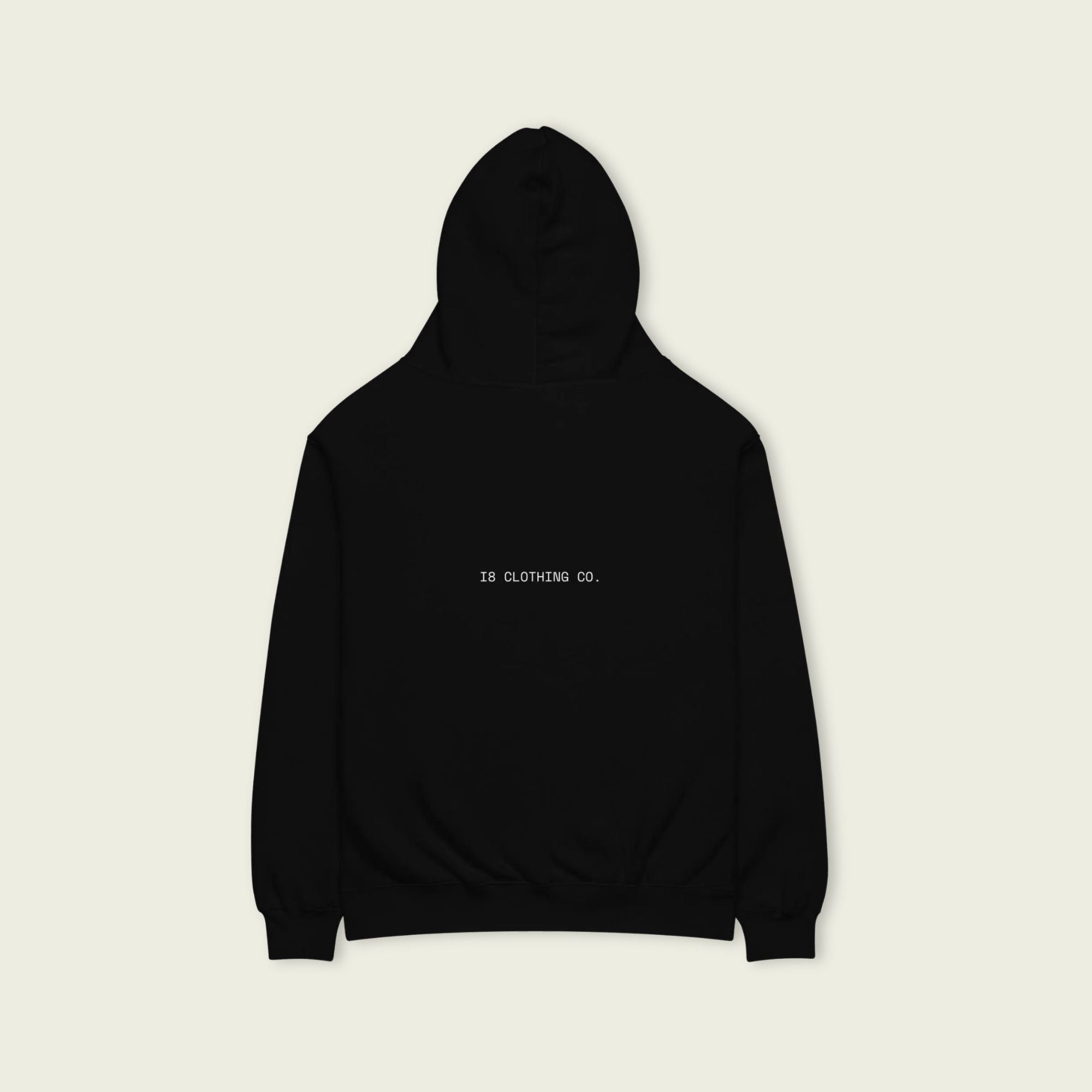 A black oversized hoodie with white text Max Verstappen's racing number 1 on the front and Verstappen's graphic helmut on the front.