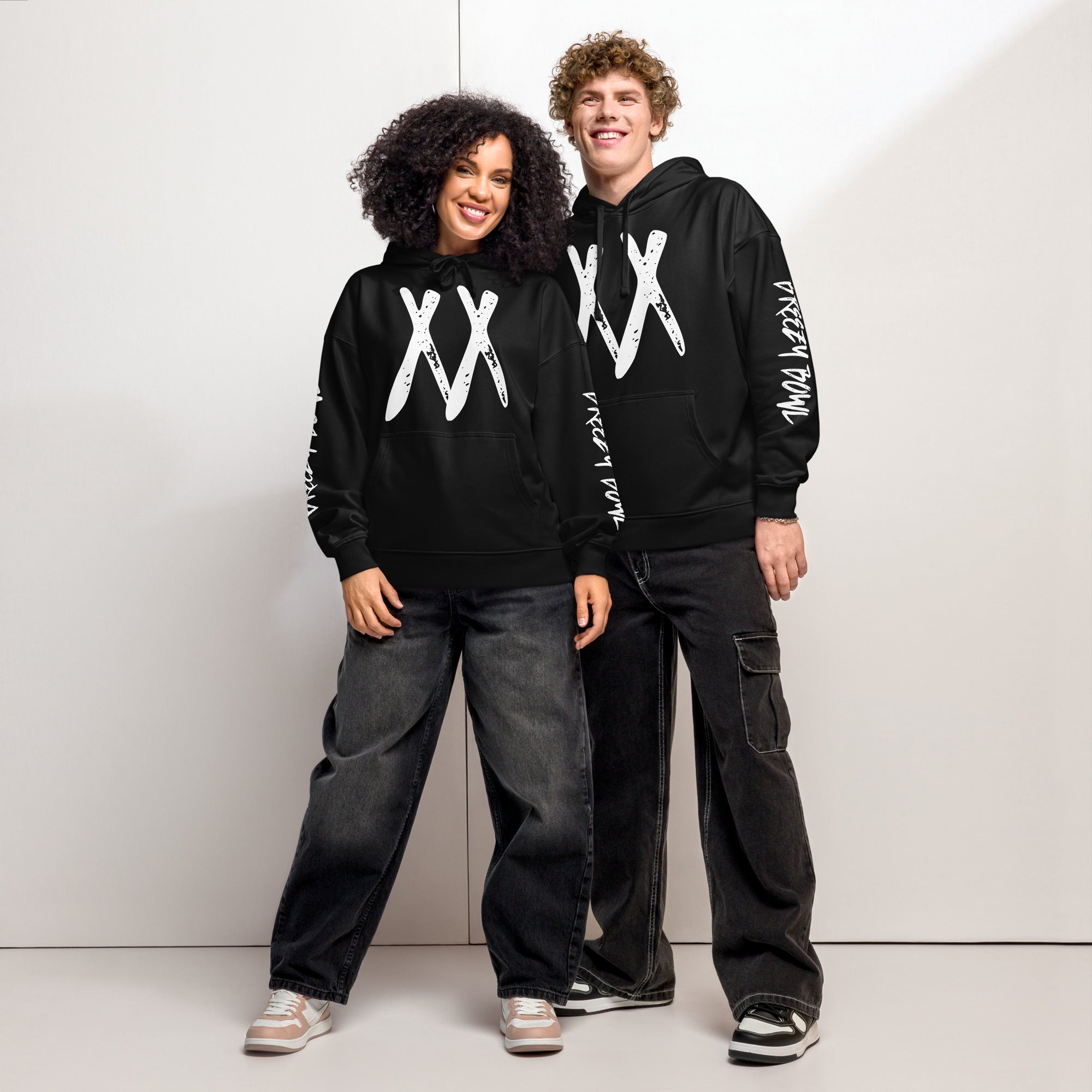 A black and white oversized hoodie with XX on the front and back for the Chris Brown Breezy Bowl XX Tour in 2025