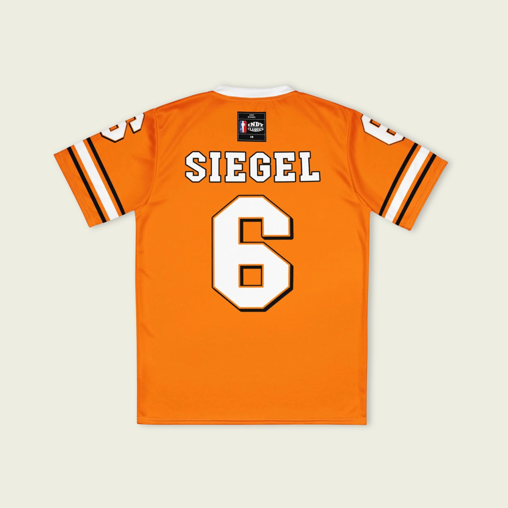 Orange sports jersey with 'SIEGEL' and number '6' on a beige background