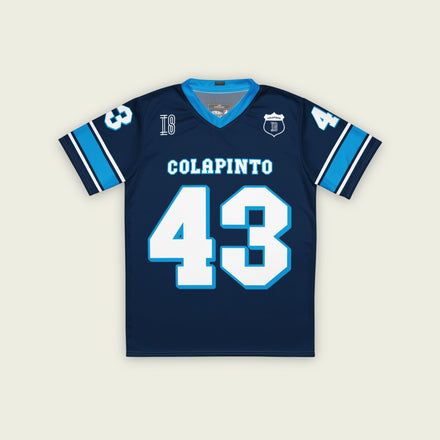 A navy blue football jersey with Franco Colapinto's Williams F1 Racing number 43 in white on the front and back.