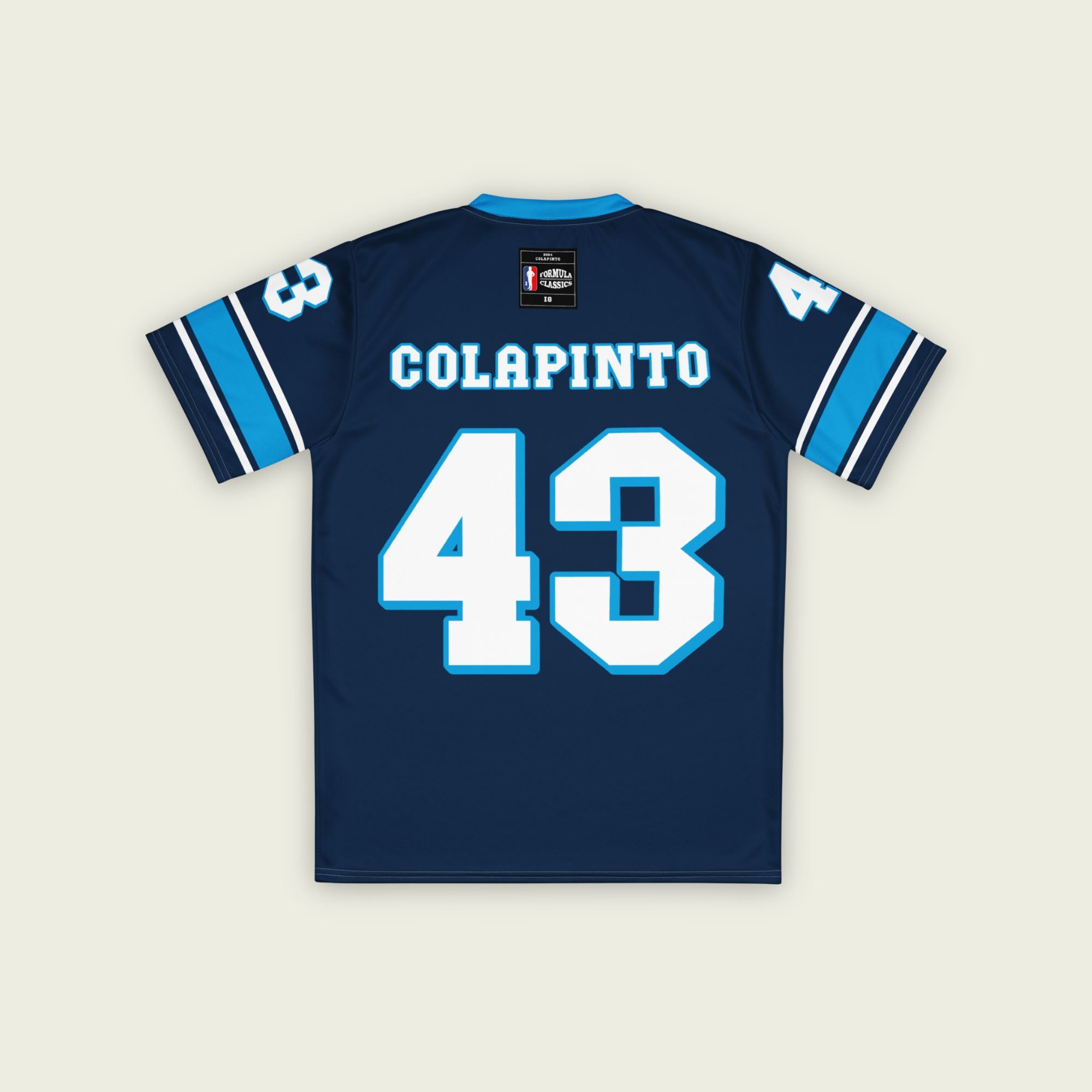 A navy blue football jersey with Franco Colapinto's Williams F1 Racing number 43 in white on the front and back.