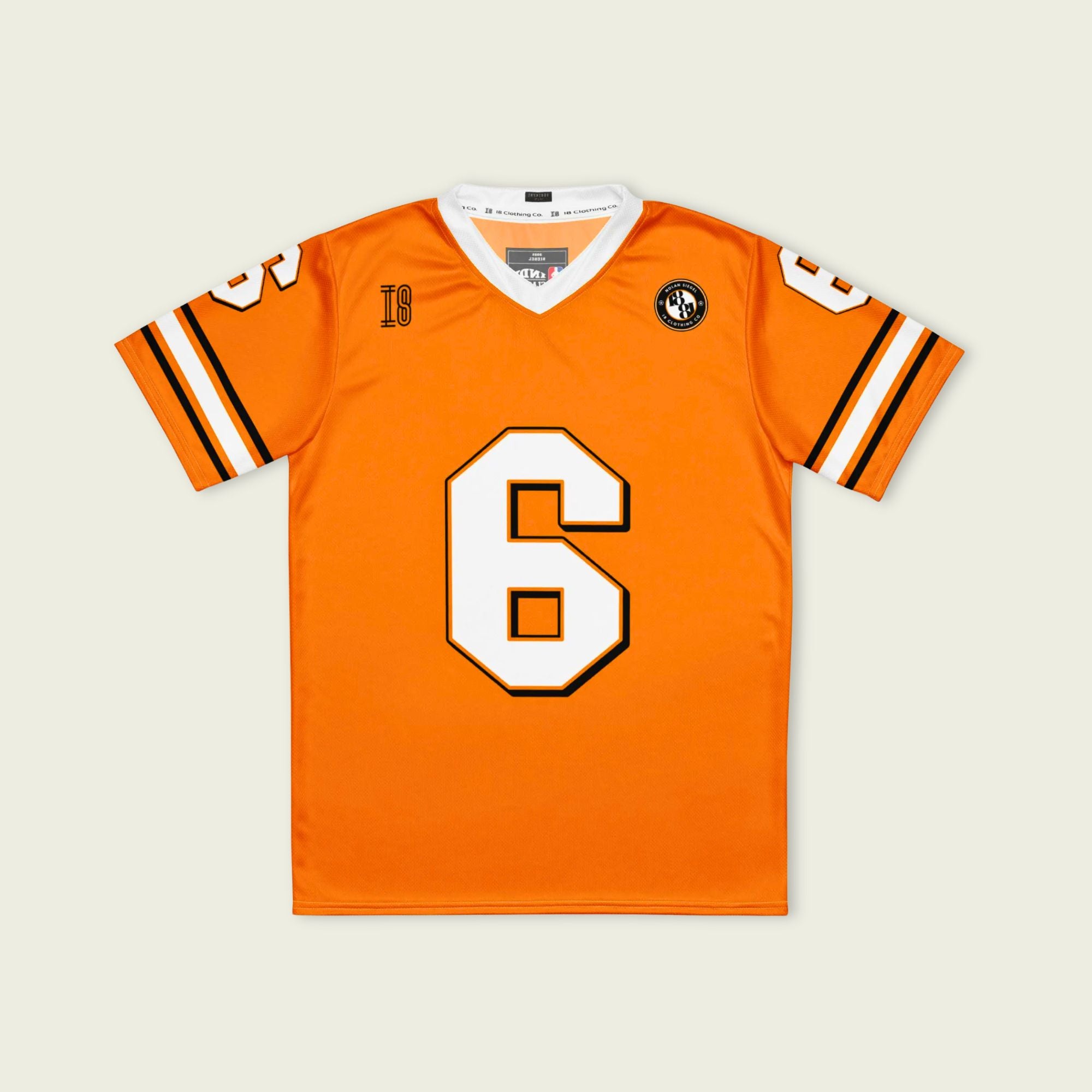 Orange sports jersey with number 6 on a beige background