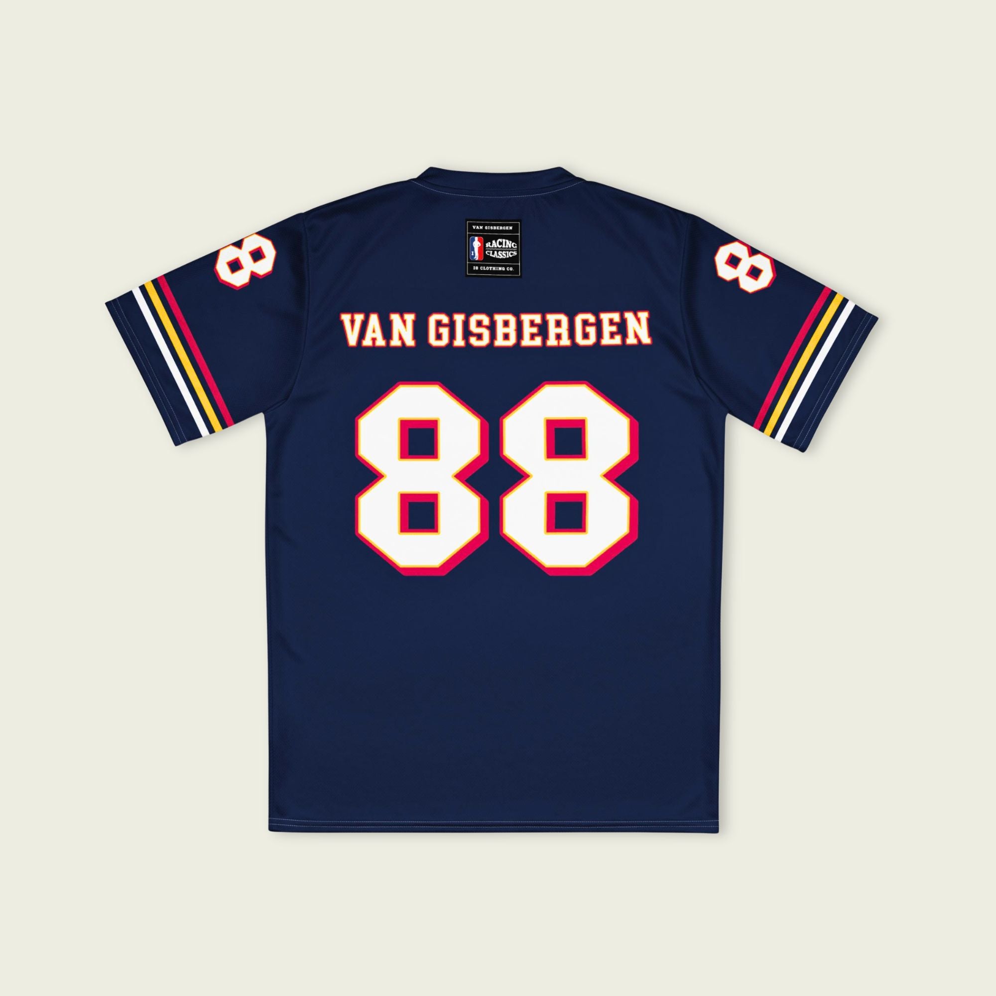 Navy blue sports jersey with 'Van Gisbergen' and number '88' on a beige background