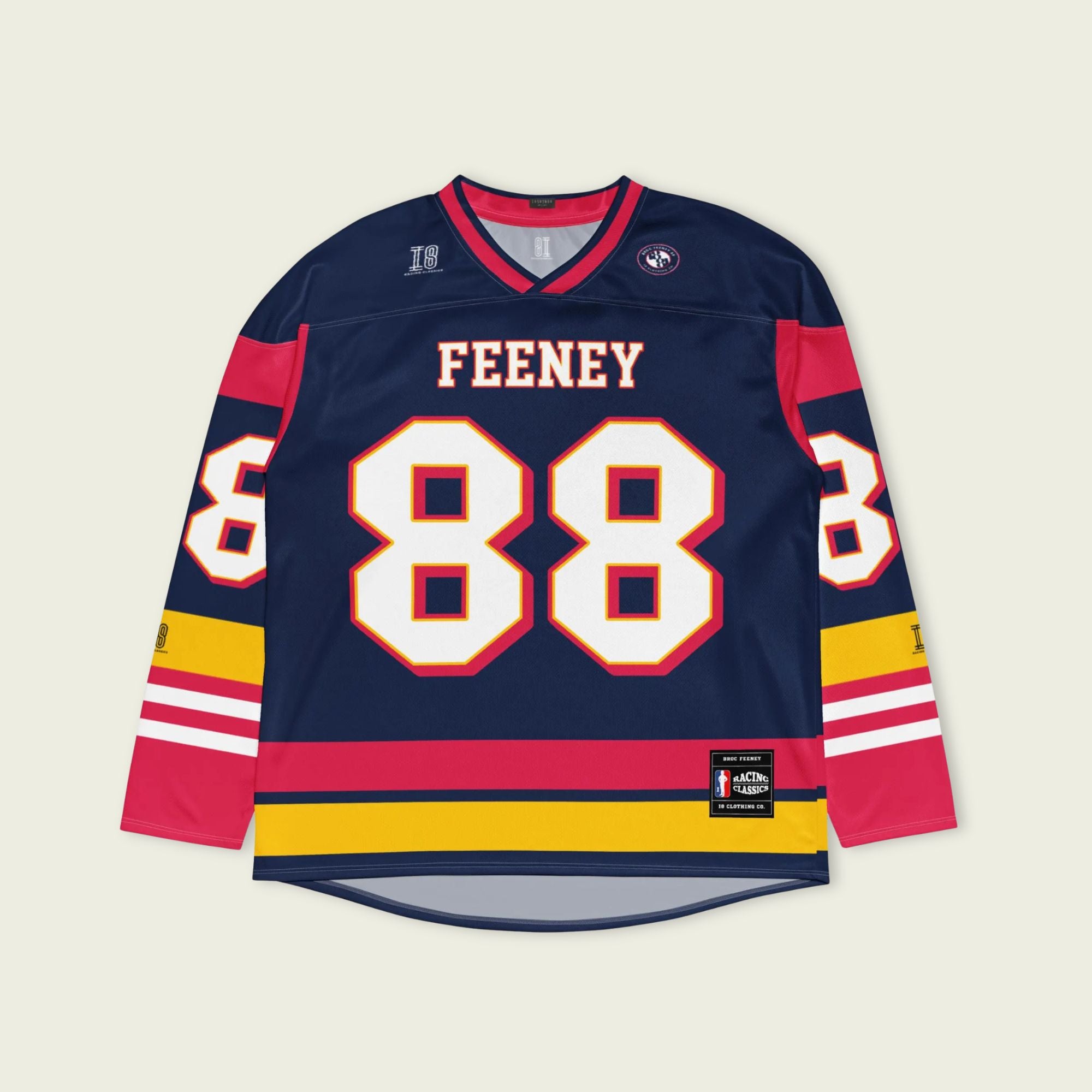 Hockey jersey with 'Feeney' and number '88' on a beige background
