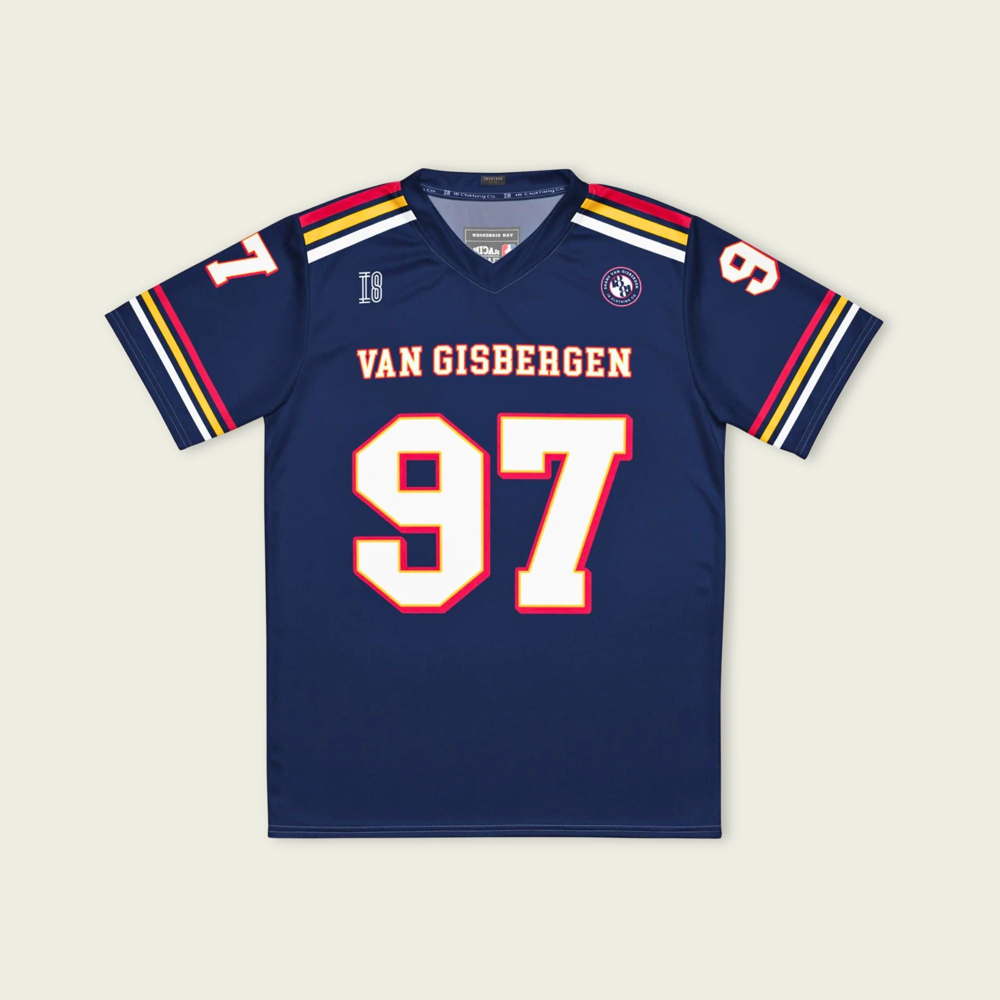 Navy blue sports jersey with 'Van Gisbergen' and number '97' on a beige background