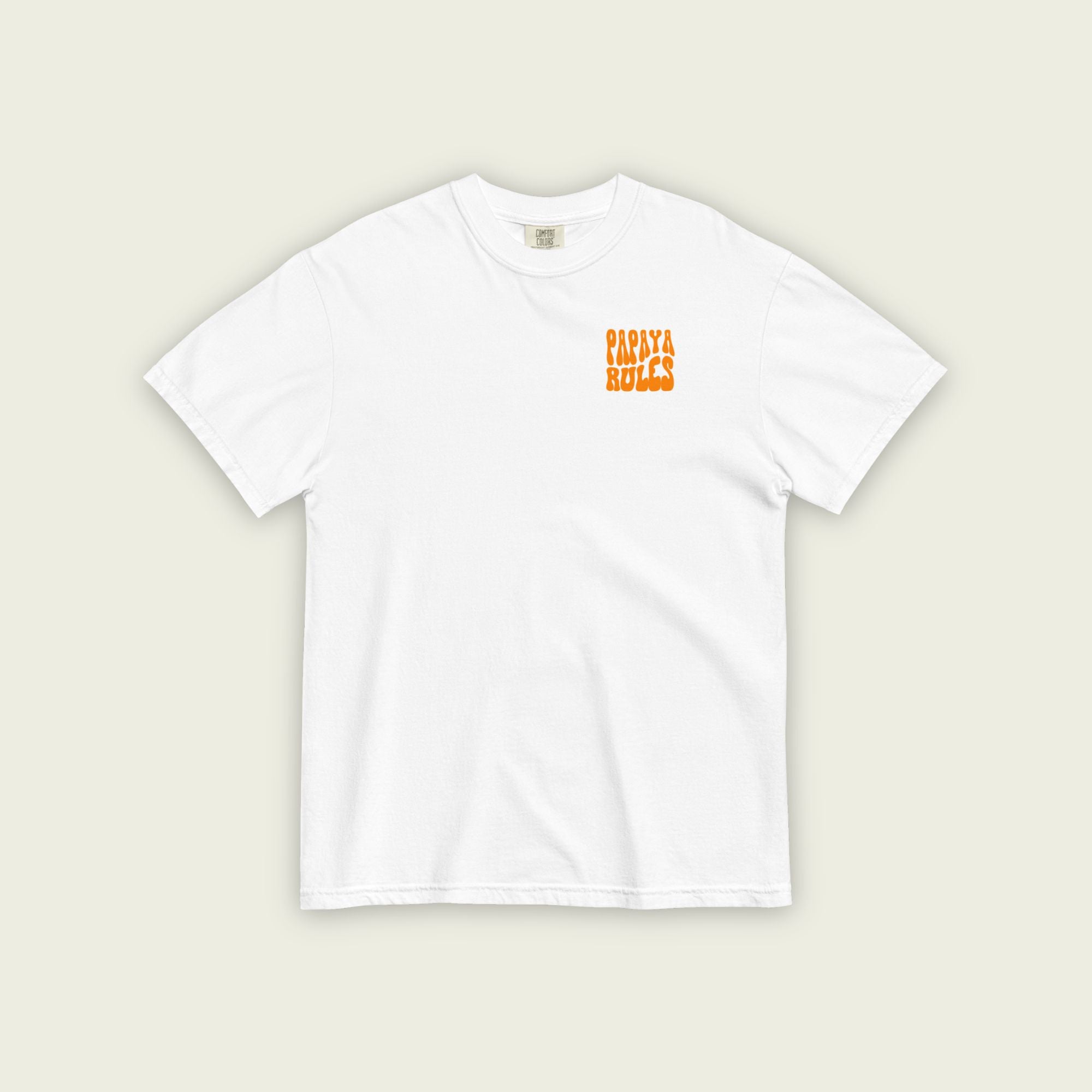 A white Tshirt with the text