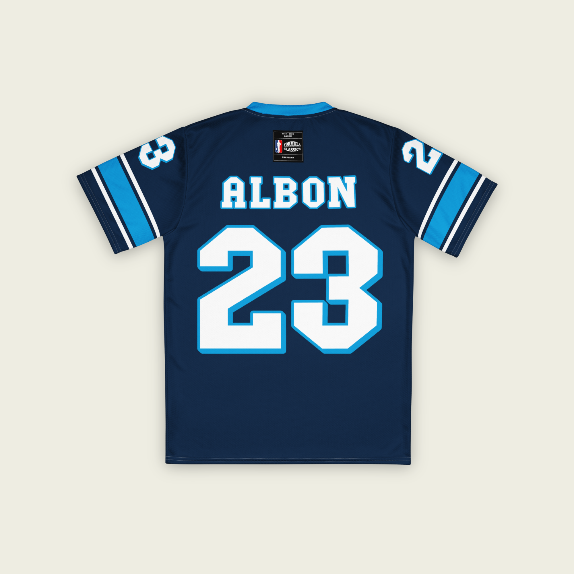 A navy blue football jersey with Alex Albons Williams F1 Racing number 23 on the front and back.