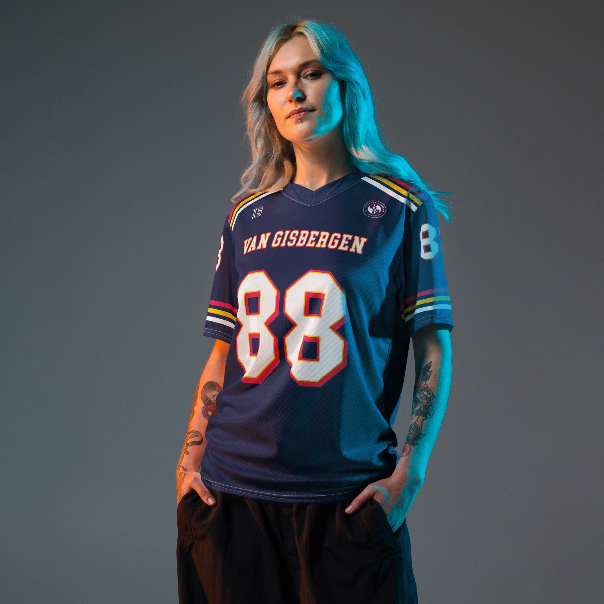 Person wearing a sports jersey with 'Van Gisbergen' and number '88' on a gray background