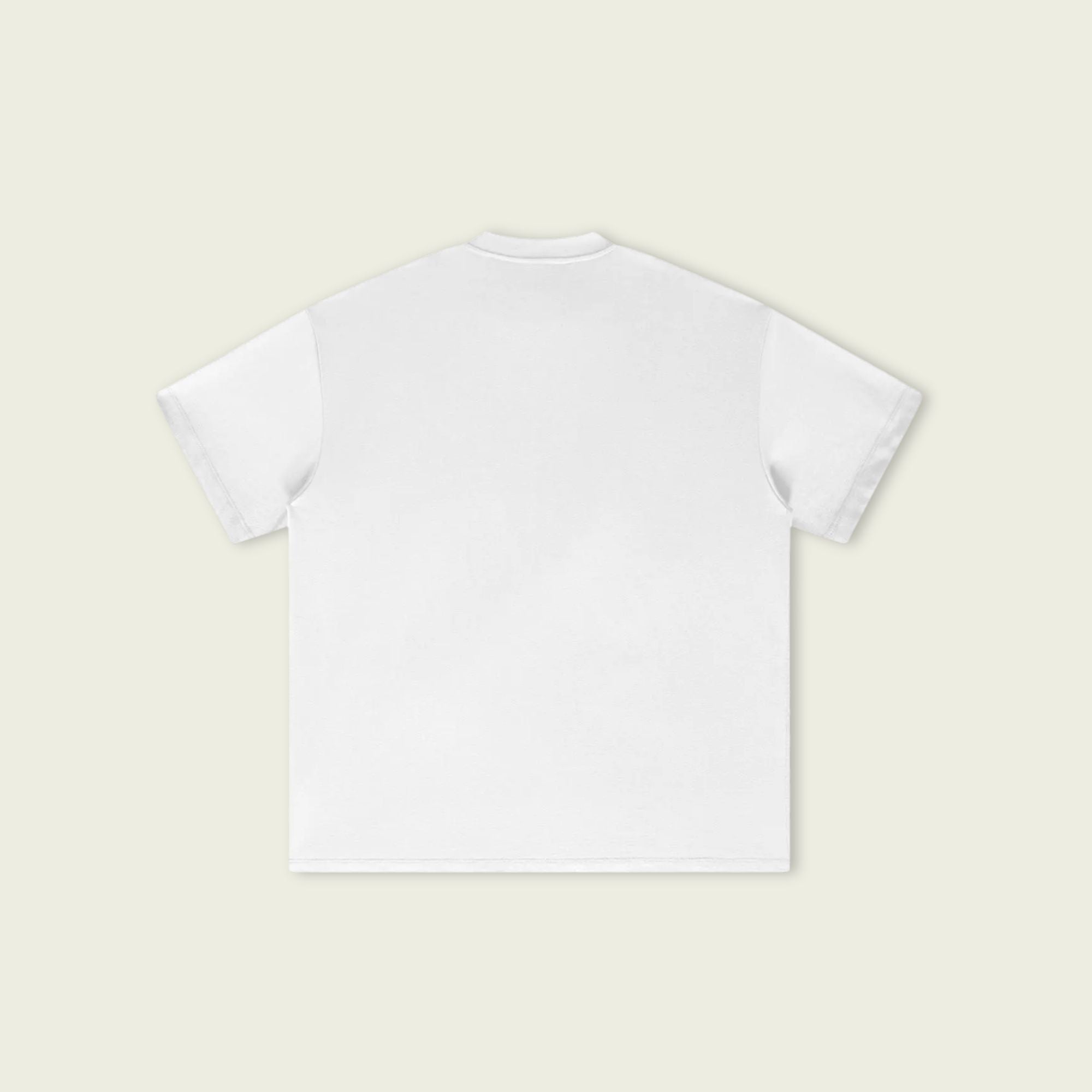 White t-shirt on a light beige background